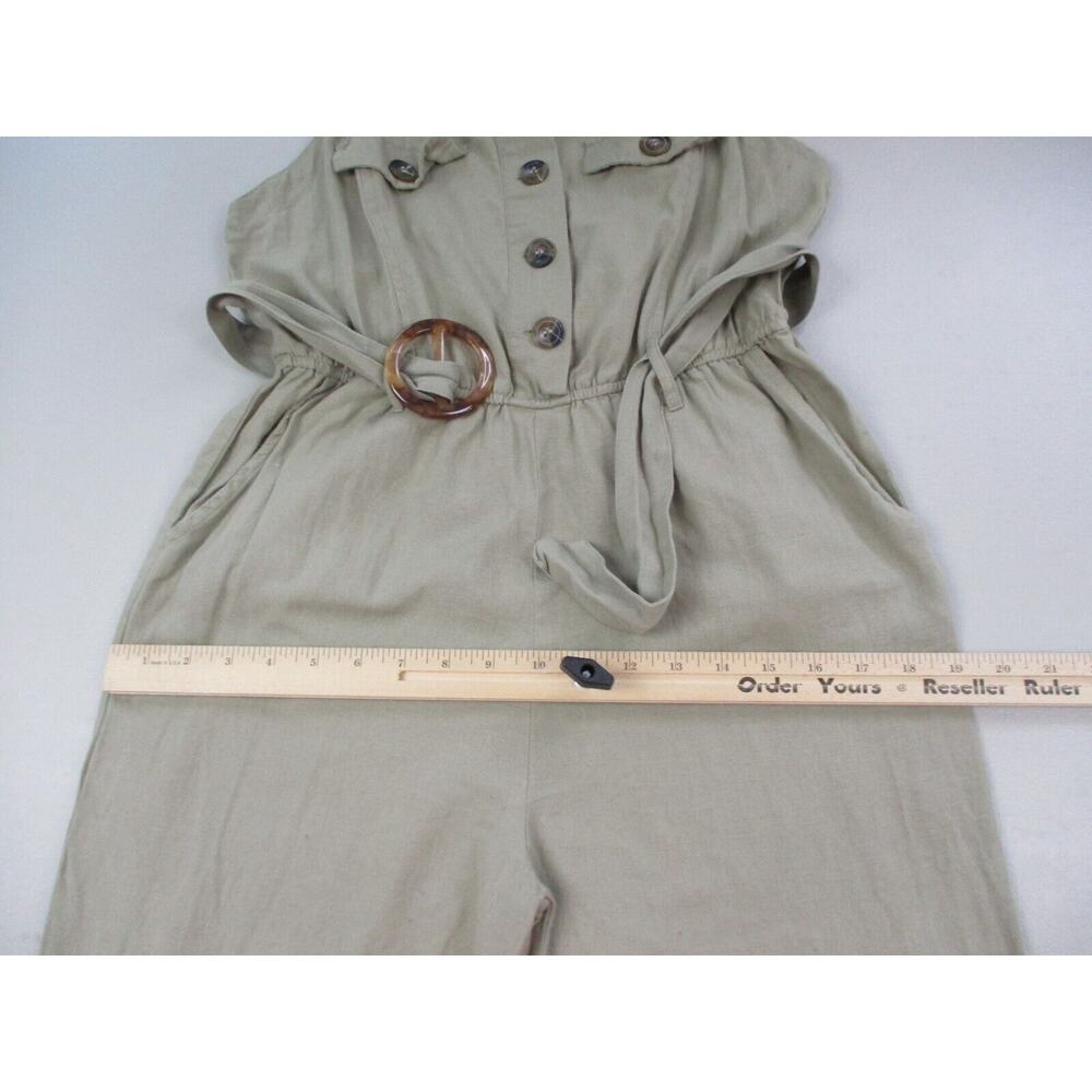 Japna Jumpsuit Women Medium Tan Linen Blend Wide Leg Crop Strappy Pockets Retro - Picture 9 of 12